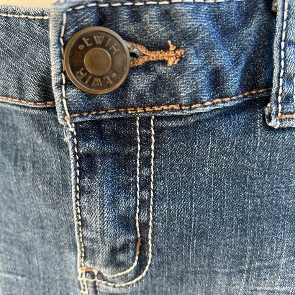 Twik Denim Mini Skirt With Dusty Blue Lace Hem And Paisley‑Lined Pockets – US 8 - Picture 3 of 9